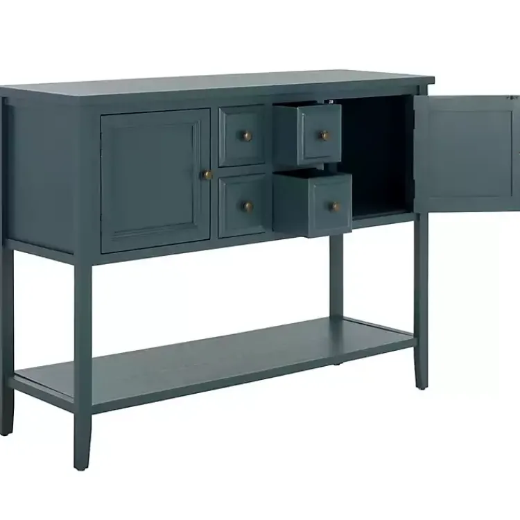 Cabinets & Sideboards-Kirklands Home Slate Teal 4-Drawer Charlotte Sideboard Blue