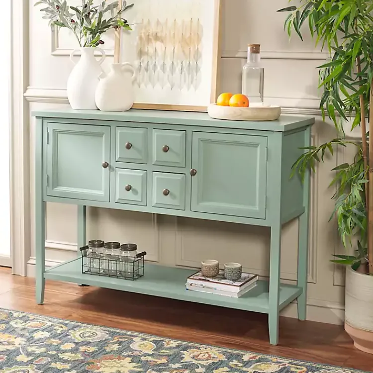 Cabinets & Sideboards-Kirklands Home Seafoam 4-Drawer Charlotte Sideboard Green