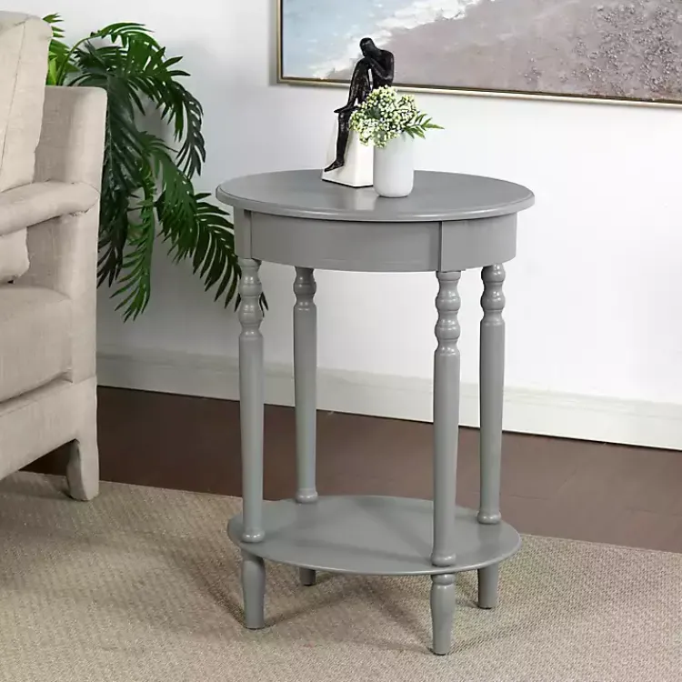 Accent & End Tables-Kirklands Home Wood Oval Emily Accent Table Gray
