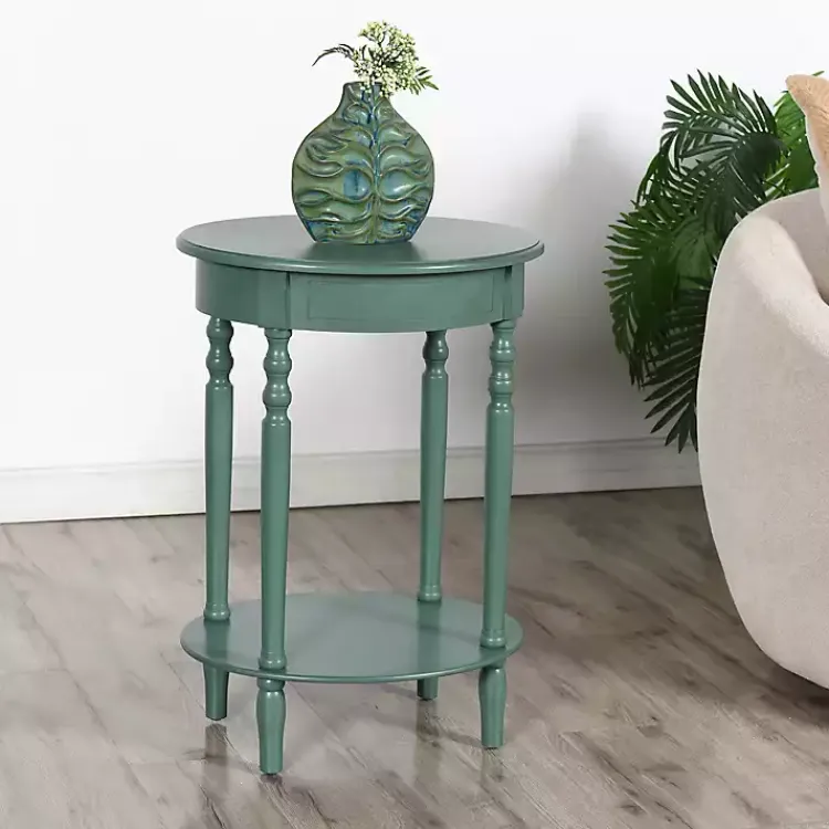 Accent & End Tables-Kirklands Home Turquoise Wood Oval Emily Accent Table Blue