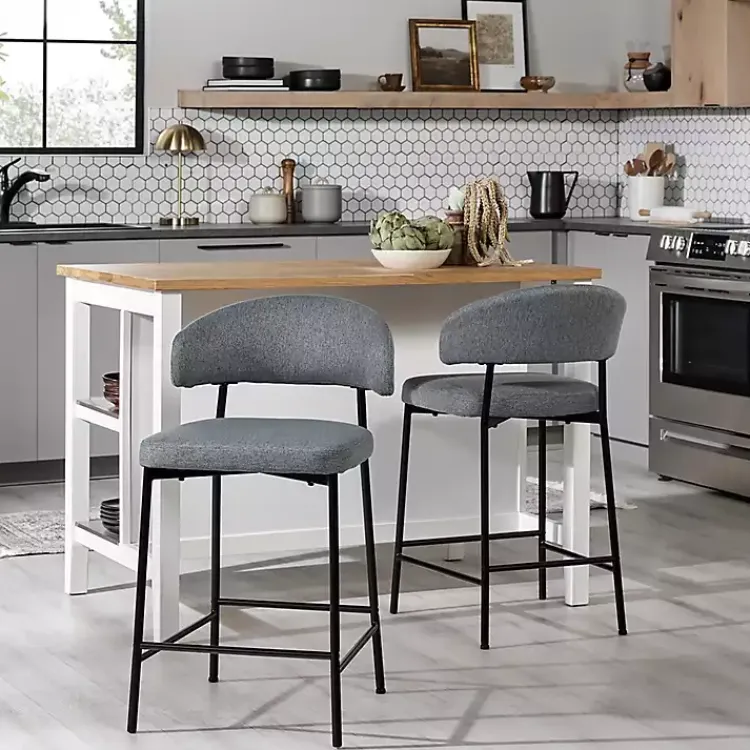 Bar Stools & Counter Height Stools-Kirklands Home Charcoal and Black Curved Counter Stools, Set of 2 Gray