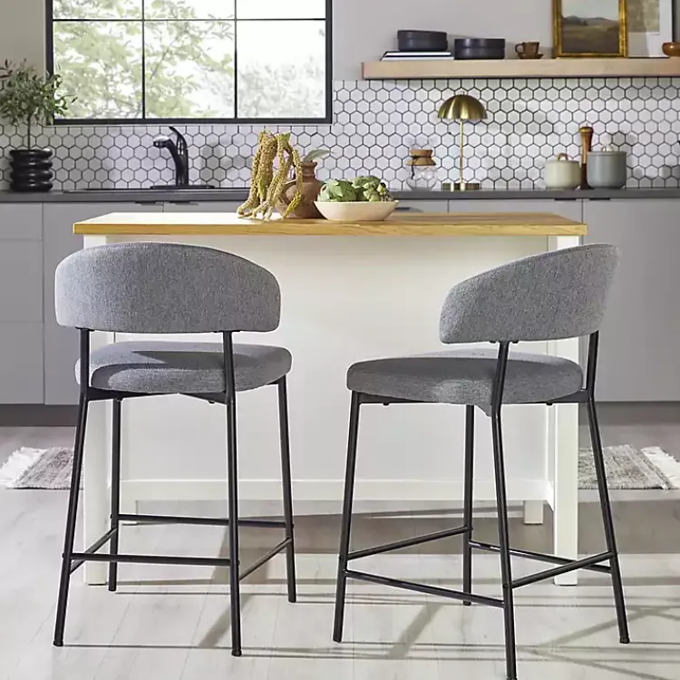 Bar Stools & Counter Height Stools-Kirklands Home Charcoal and Black Curved Counter Stools, Set of 2 Gray