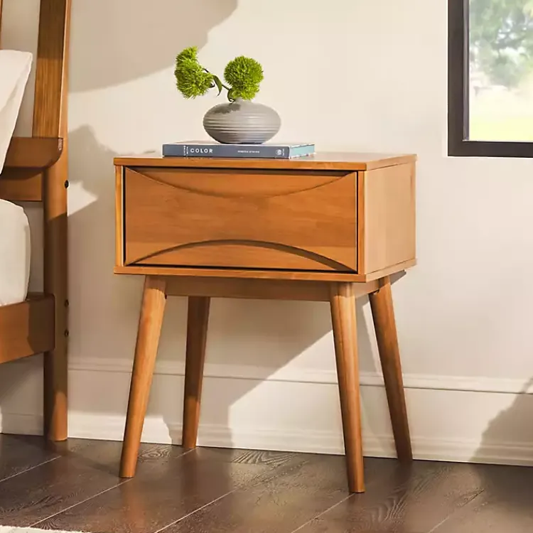 Nightstands-Kirklands Home Caramel Wood Mid-Century Modern Nightsd Tan