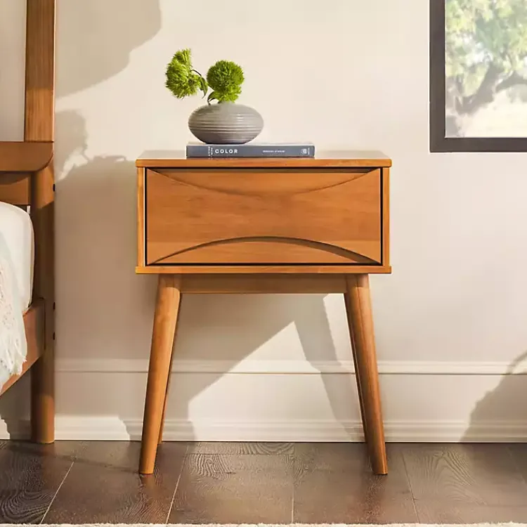 Nightstands-Kirklands Home Caramel Wood Mid-Century Modern Nightsd Tan