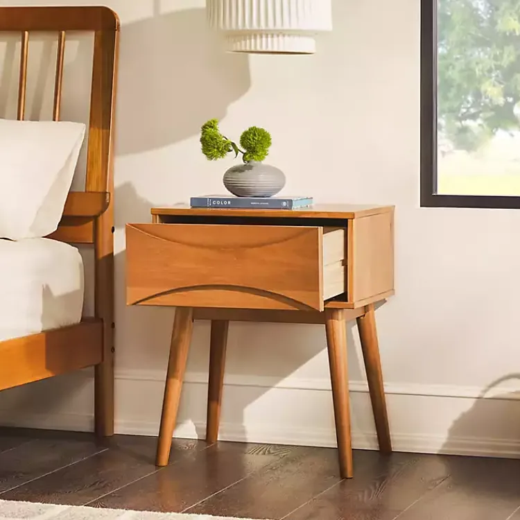 Nightstands-Kirklands Home Caramel Wood Mid-Century Modern Nightsd Tan