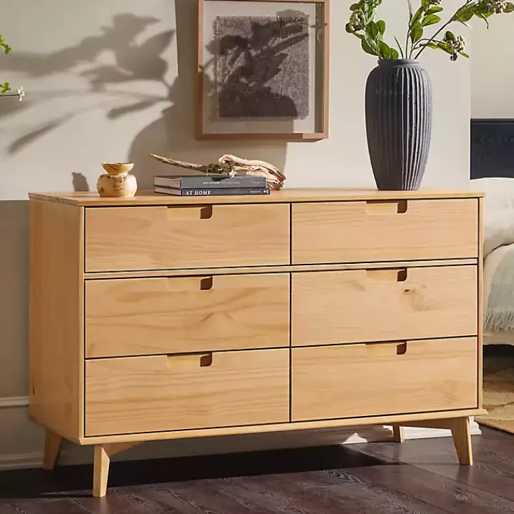 Dressers & Chests-Kirklands Home Natural Pine 6-Drawer Dresser Tan