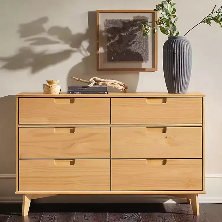 Dressers & Chests-Kirklands Home Natural Pine 6-Drawer Dresser Tan