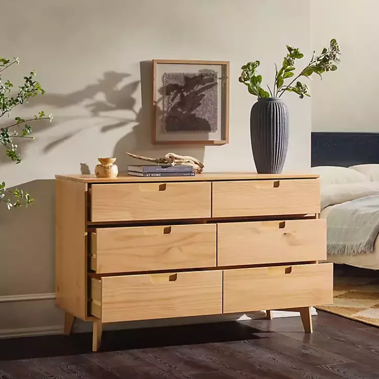 Dressers & Chests-Kirklands Home Natural Pine 6-Drawer Dresser Tan