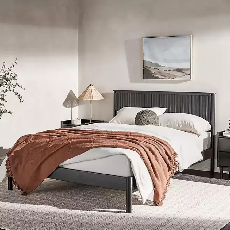 Beds & Headboards-Kirklands Home Reeded Headboard Queen Bed Black