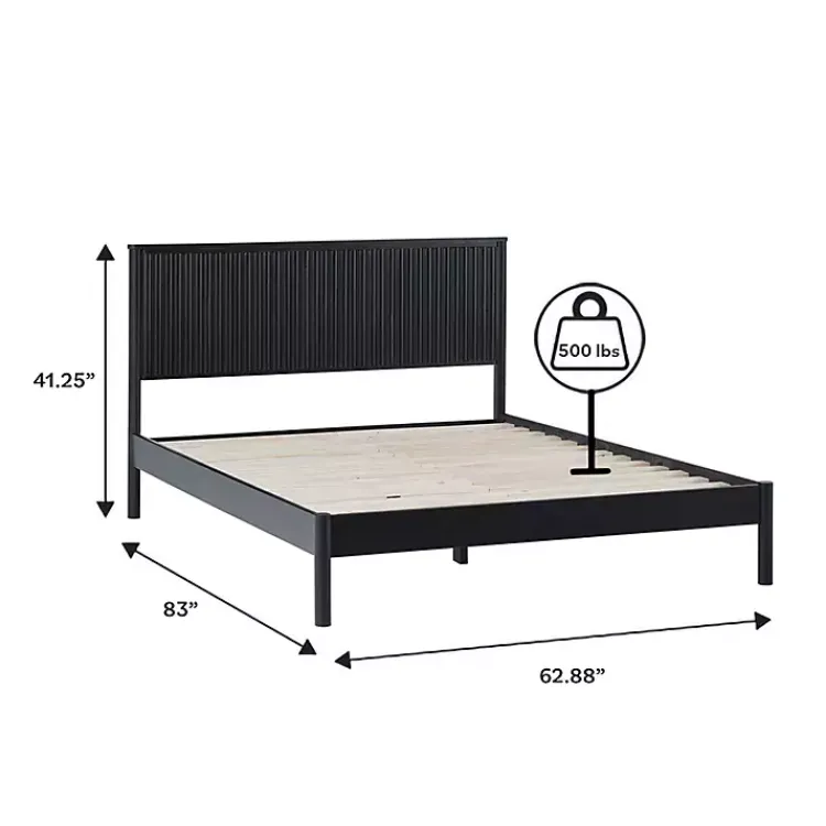 Beds & Headboards-Kirklands Home Reeded Headboard Queen Bed Black