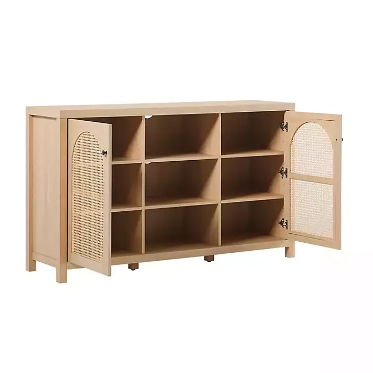 Cabinets & Sideboards-Kirklands Home Natural Wood and Rat 2-Door Sideboard Tan