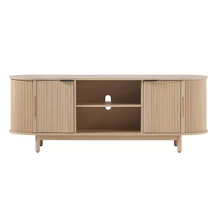 Tv Stands & Media Consoles-Kirklands Home Natural Wood Reeded Oval TV Sd Tan