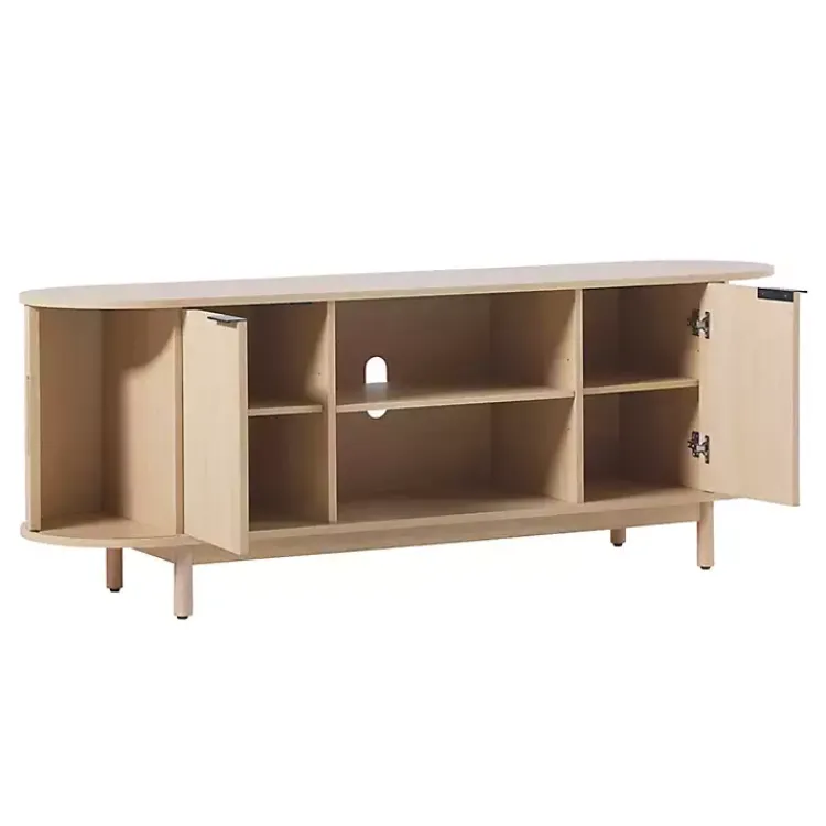 Tv Stands & Media Consoles-Kirklands Home Natural Wood Reeded Oval TV Sd Tan