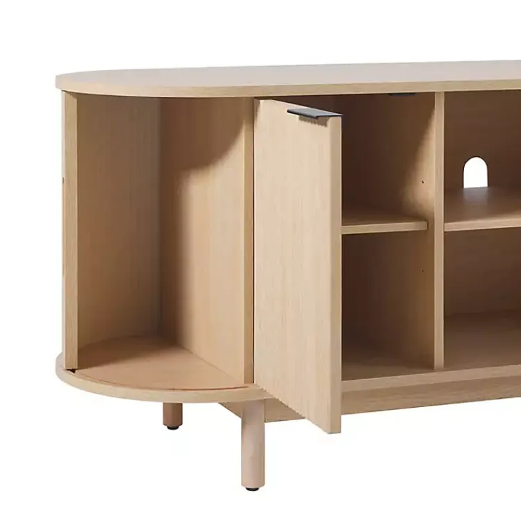 Tv Stands & Media Consoles-Kirklands Home Natural Wood Reeded Oval TV Sd Tan