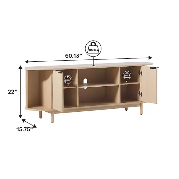 Tv Stands & Media Consoles-Kirklands Home Natural Wood Reeded Oval TV Sd Tan