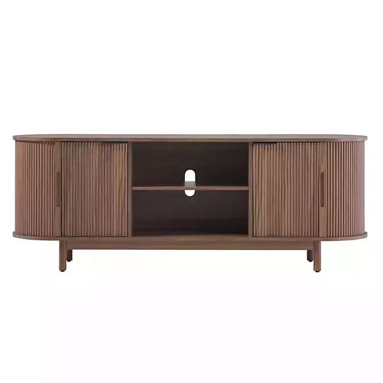 Tv Stands & Media Consoles-Kirklands Home Mocha Wood Reeded Oval TV Stand Brown