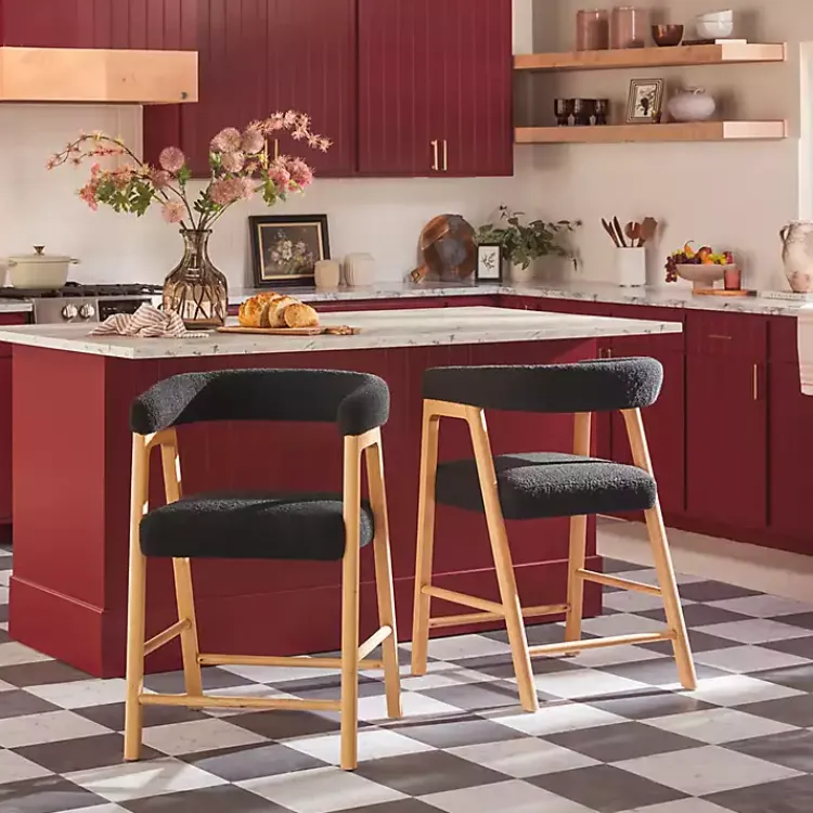 Bar Stools & Counter Height Stools-Kirklands Home Boucle Curved Back Ezra Counter Stool Black
