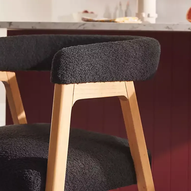Bar Stools & Counter Height Stools-Kirklands Home Boucle Curved Back Ezra Counter Stool Black