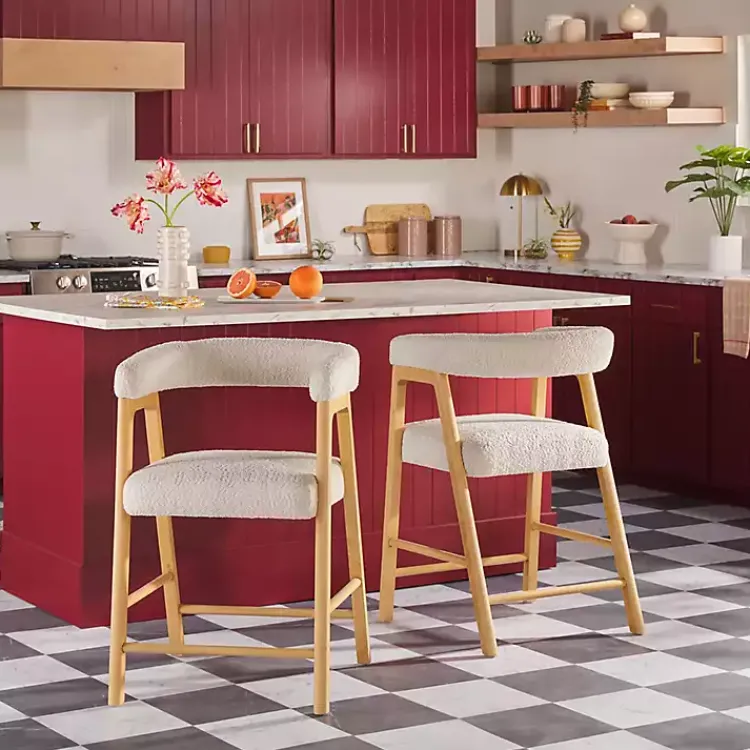 Bar Stools & Counter Height Stools-Kirklands Home Boucle Curved Back Ezra Counter Stool Ivory