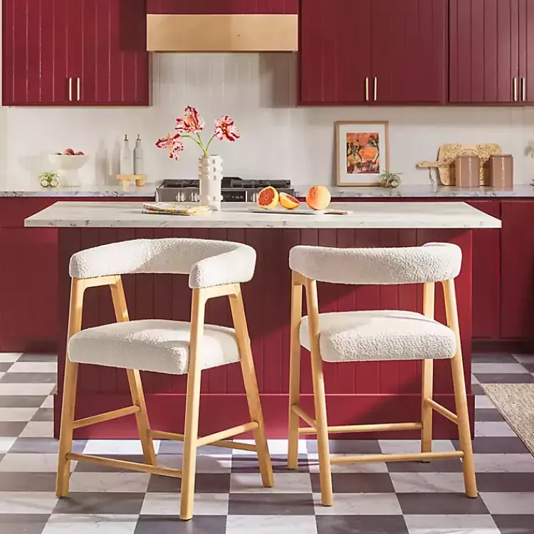 Bar Stools & Counter Height Stools-Kirklands Home Boucle Curved Back Ezra Counter Stool Ivory