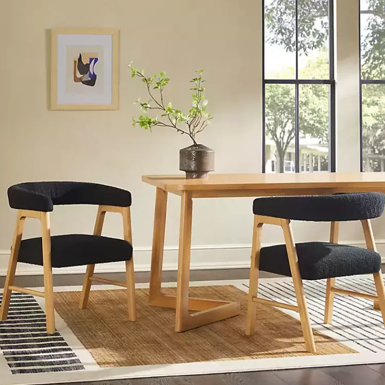 Dining Chairs-Kirklands Home Boucle Curved Ezra Dining Chairs, Set of 2 Black