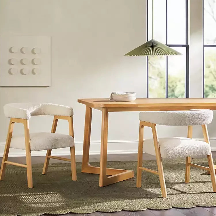 Dining Chairs-Kirklands Home Boucle Curved Ezra Dining Chairs, Set of 2 Ivory