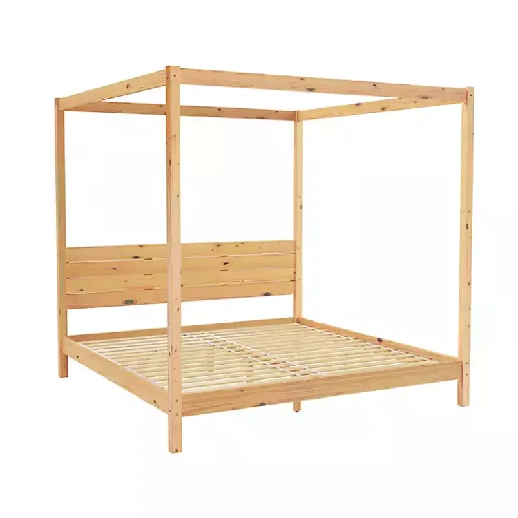 Beds & Headboards-Kirklands Home Natural Pine Canopy King Bed Tan