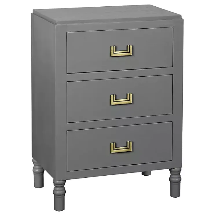 Nightstands-Kirklands Home Wood 3-Drawer Layla Nightstand Gray
