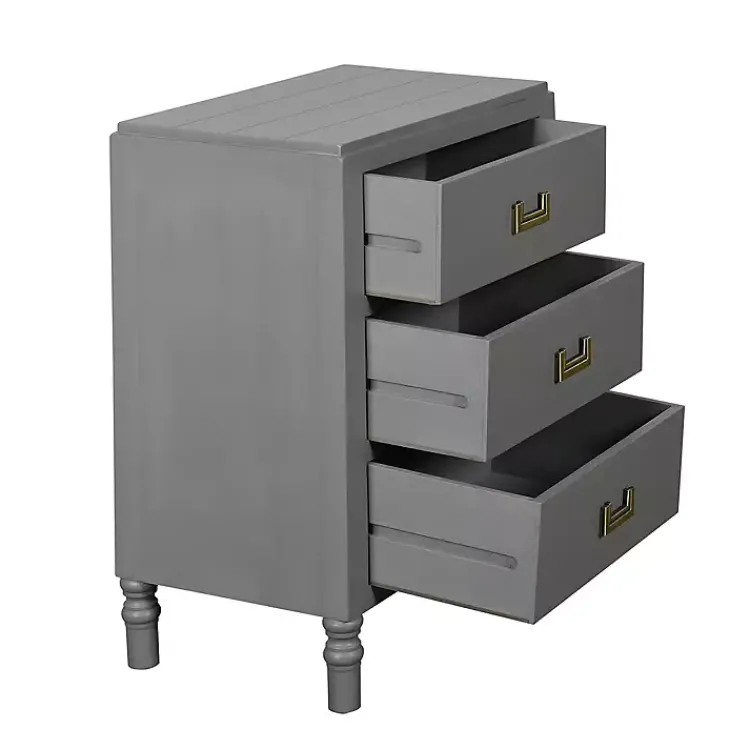Nightstands-Kirklands Home Wood 3-Drawer Layla Nightstand Gray