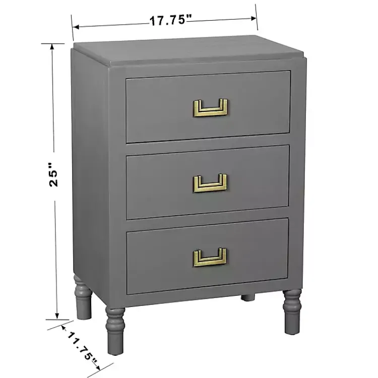 Nightstands-Kirklands Home Wood 3-Drawer Layla Nightstand Gray