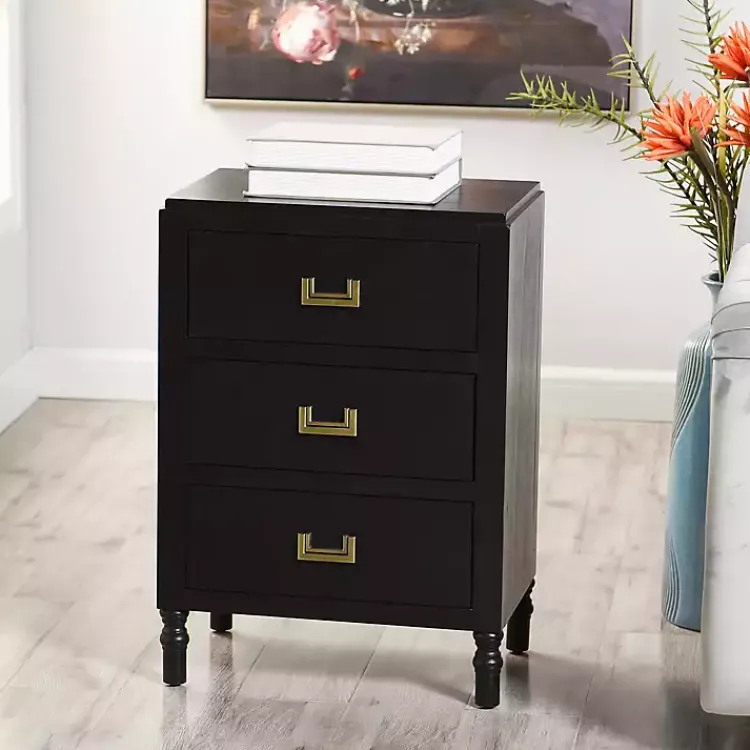 Nightstands-Kirklands Home Wood 3-Drawer Layla Nightstand Black