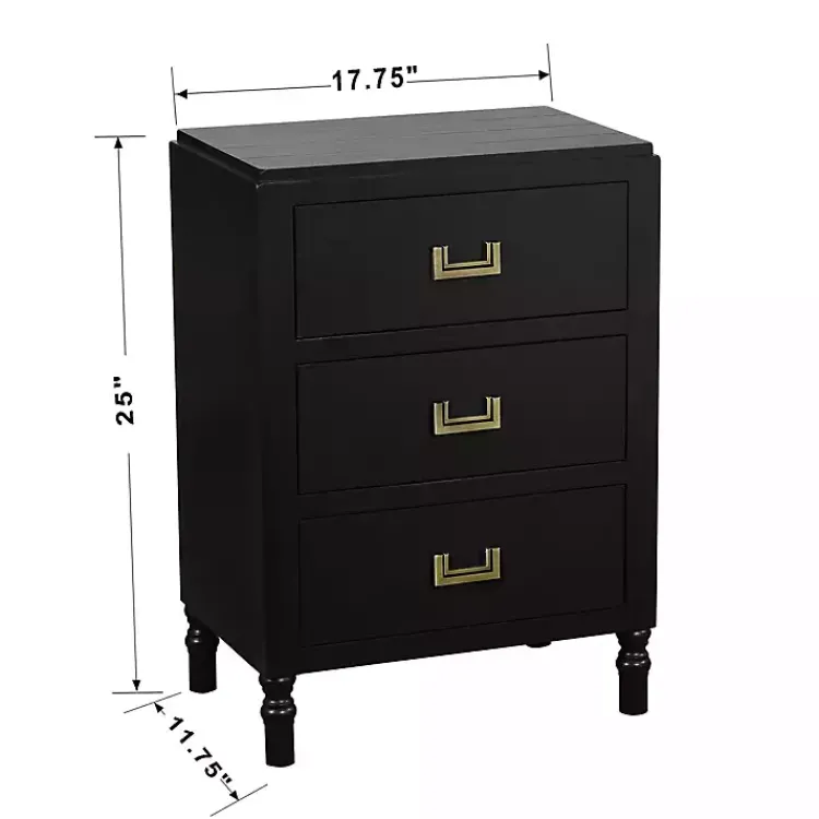 Nightstands-Kirklands Home Wood 3-Drawer Layla Nightstand Black