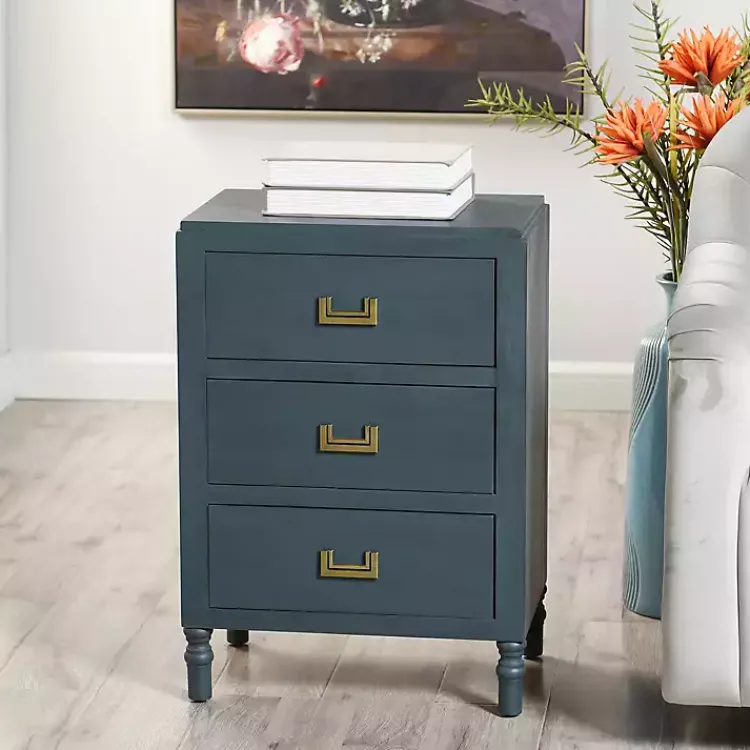 Nightstands-Kirklands Home Navy Wood 3-Drawer Layla Nightstand Blue