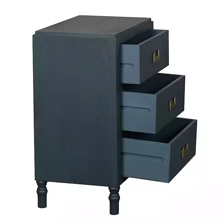Nightstands-Kirklands Home Navy Wood 3-Drawer Layla Nightstand Blue