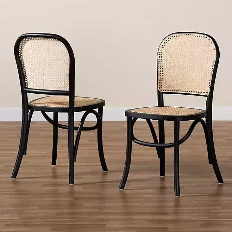 Dining Chairs-Kirklands Home Black Wood & Rattan Bree Dining Chairs, Set of 2