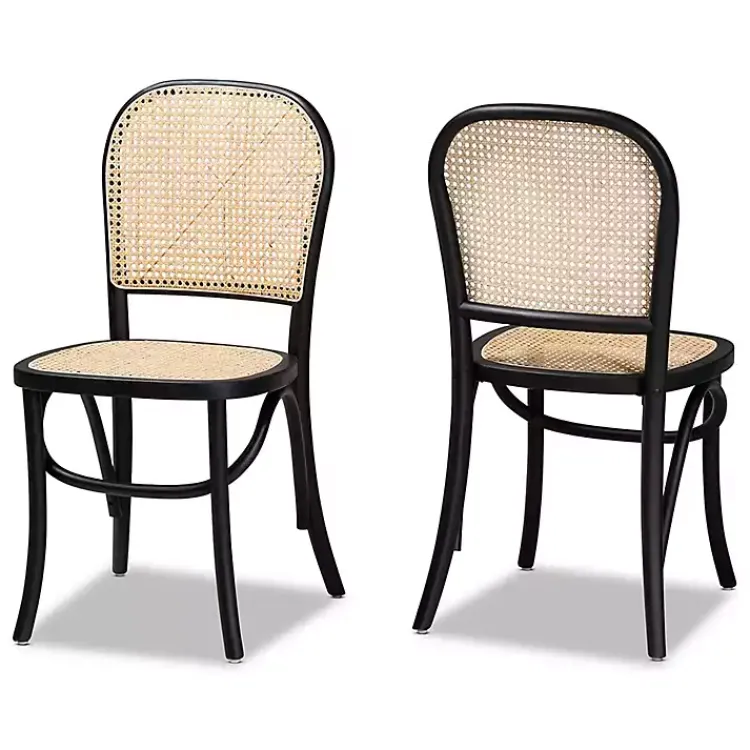 Dining Chairs-Kirklands Home Black Wood & Rattan Bree Dining Chairs, Set of 2