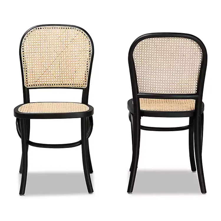 Dining Chairs-Kirklands Home Black Wood & Rattan Bree Dining Chairs, Set of 2