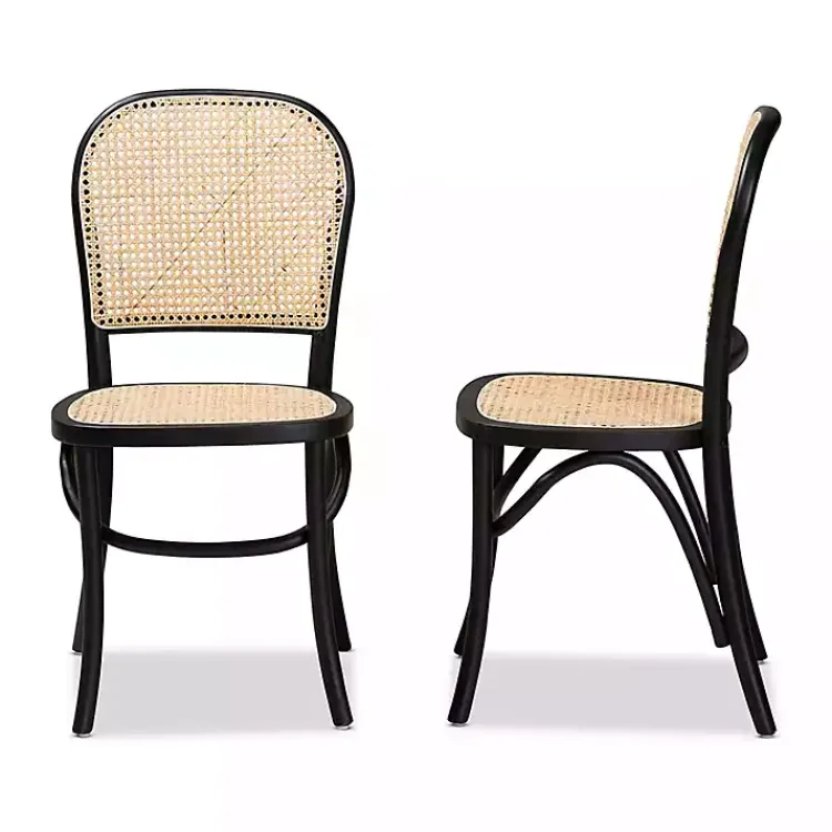 Dining Chairs-Kirklands Home Black Wood & Rattan Bree Dining Chairs, Set of 2
