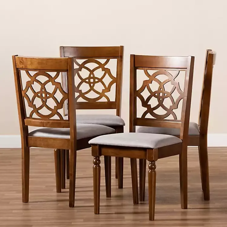Dining Chairs-Kirklands Home Walnut Lylah Upholstered Dining Chairs, Set of 4 Gray