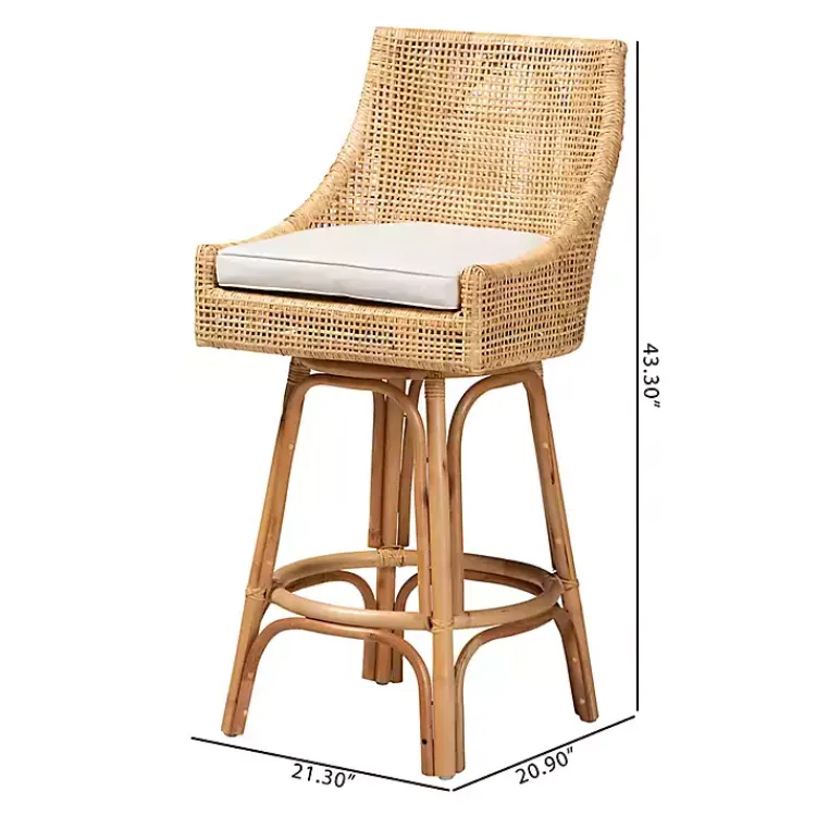 Bar Stools & Counter Height Stools-Kirklands Home Natural Rattan Bella Swivel Bar Stool White