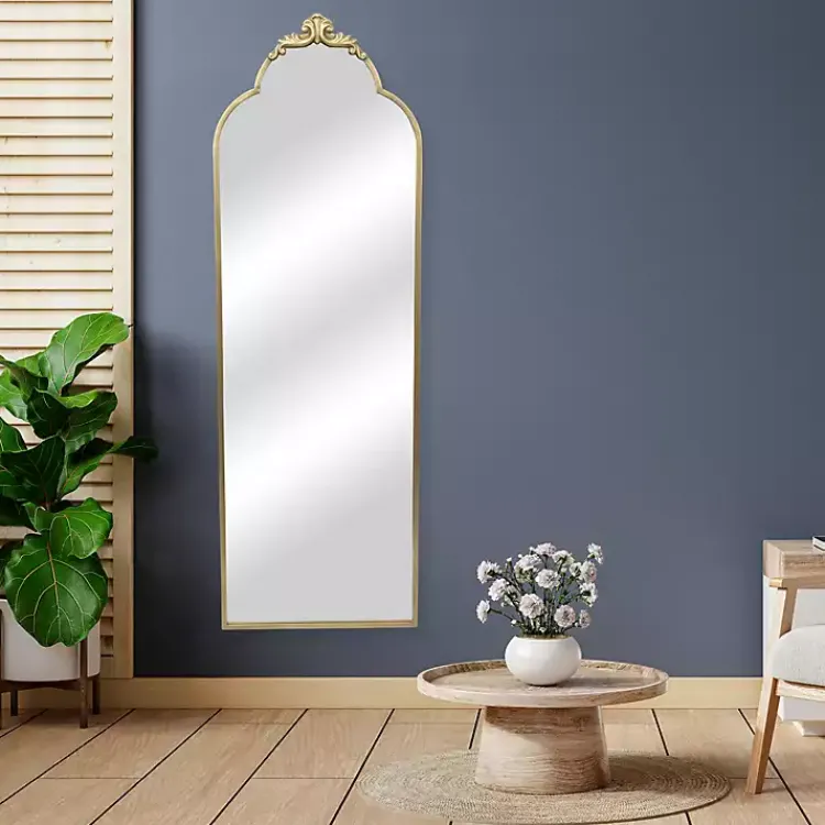 Full Length & Floor Mirrors-Kirklands Home Everlaine Modern Victorian Leaner Mirror Gold