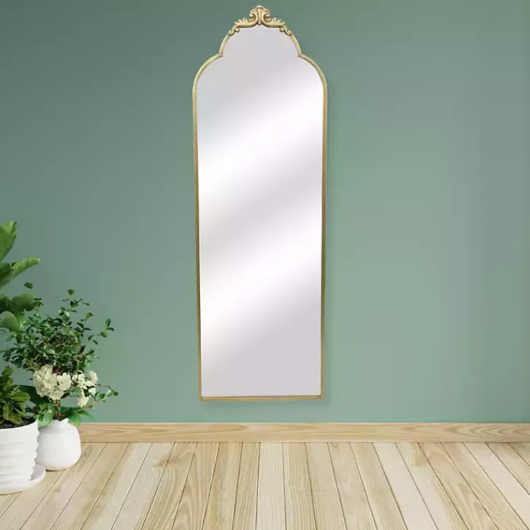 Full Length & Floor Mirrors-Kirklands Home Everlaine Modern Victorian Leaner Mirror Gold