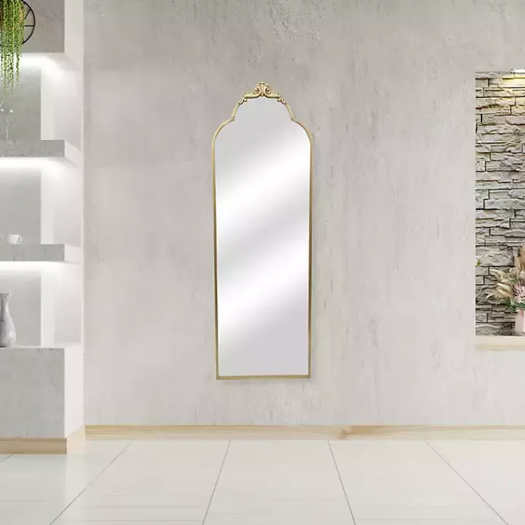 Full Length & Floor Mirrors-Kirklands Home Everlaine Modern Victorian Leaner Mirror Gold