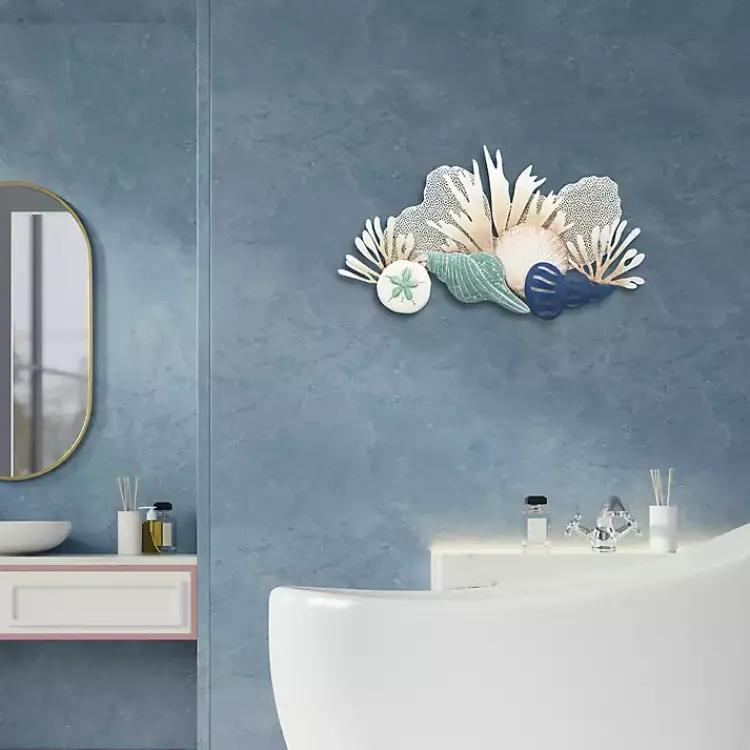 Wall Plaques-Kirklands Home Blue Metal Reef and Shell Wall Plaque