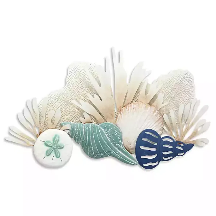 Wall Plaques-Kirklands Home Blue Metal Reef and Shell Wall Plaque