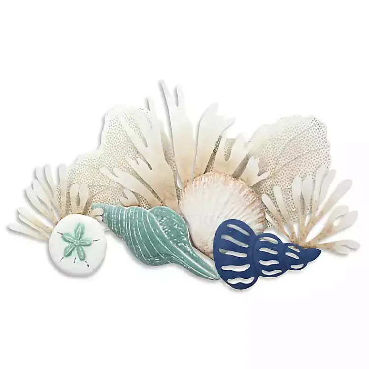Wall Plaques-Kirklands Home Blue Metal Reef and Shell Wall Plaque