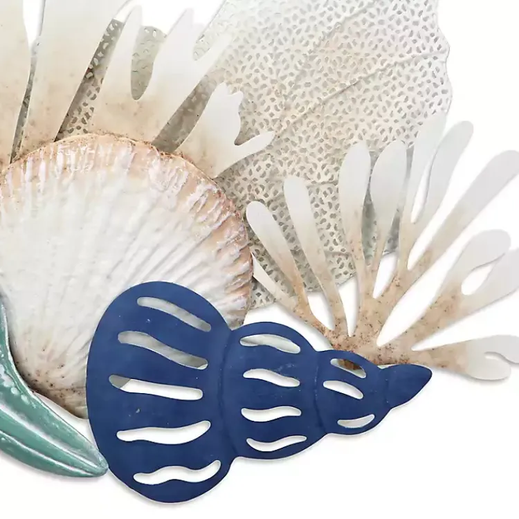 Wall Plaques-Kirklands Home Blue Metal Reef and Shell Wall Plaque
