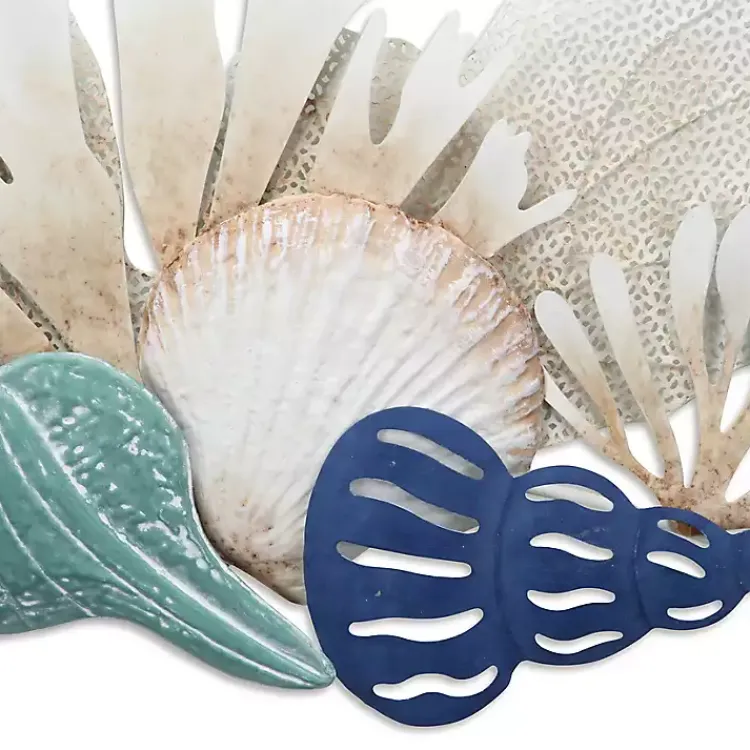 Wall Plaques-Kirklands Home Blue Metal Reef and Shell Wall Plaque