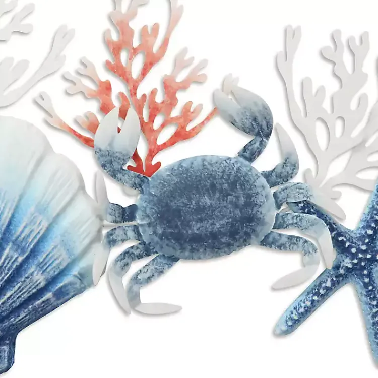 Wall Plaques-Kirklands Home Blue Metal Coral and Shell Wall Plaque