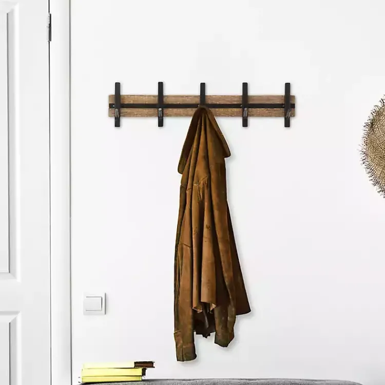 Hooks-Kirklands Home Black and Brown 5-Hook Coat Rack